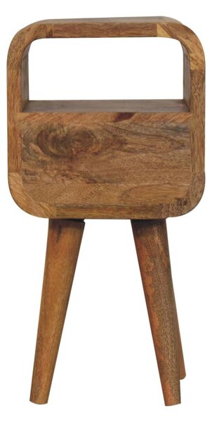 Mango Wood Narrow Curved Nightstand, Bedroom Side Table w/Spacious Drawer & Open Slot, Brown Aosom UK