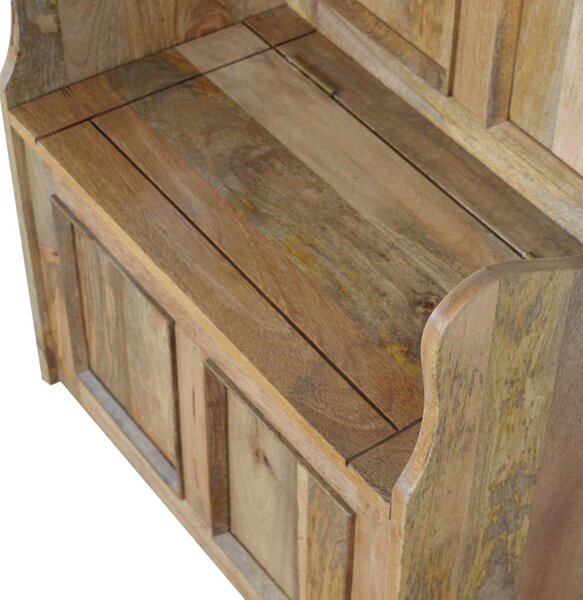 Solid Mango Wood Small Storage Bench with Clear Natural Finish and Storage Box, Storage Stool for Living Room, 35L x 60W x 90H cm, Brown Aosom UK
