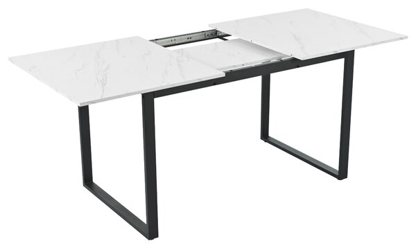 Telescopic Oblong Dining Table with Iron Metal Legs, MDF Marble Top, Extendable Table for Dining Room, Living Room, 180x80x75 cm, White Aosom.UK