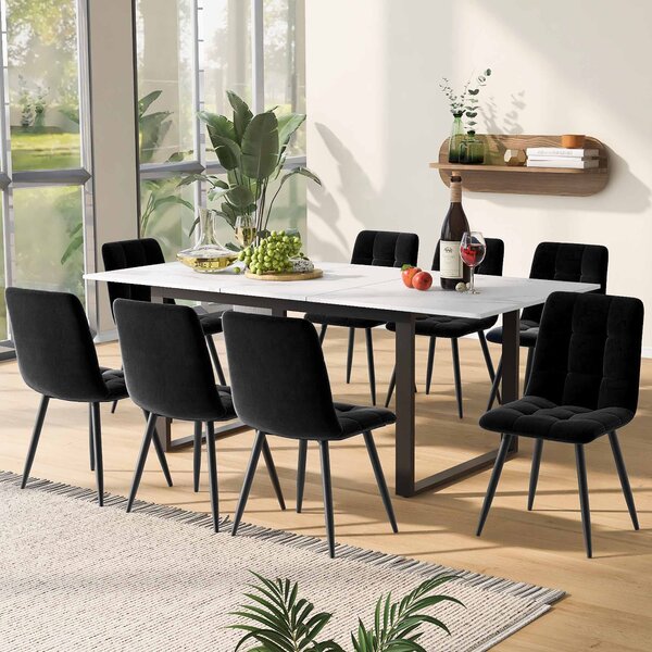Telescopic Oblong Dining Table with Iron Metal Legs, MDF Marble Top, Extendable Table for Dining Room, Living Room, 180x80x75 cm, White Aosom.UK
