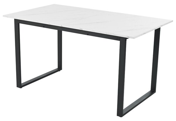 Telescopic Oblong Dining Table with Iron Metal Legs, MDF Marble Top, Extendable Table for Dining Room, Living Room, 180x80x75 cm, White Aosom.UK