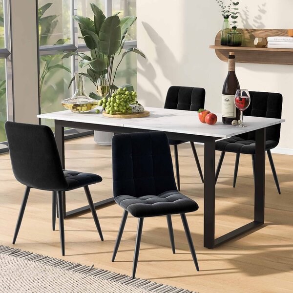 Telescopic Oblong Dining Table with Iron Metal Legs, MDF Marble Top, Extendable Table for Dining Room, Living Room, 180x80x75 cm, White Aosom.UK