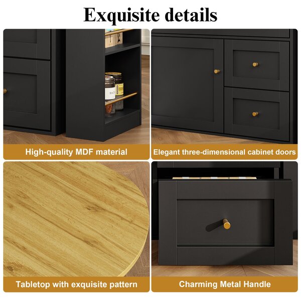 Extendable Bar Table with Storage Space, 360° Rotating Base, Snack Shelf, Bistro Table with Folding Drawers, 204L x 39W x 105H cm, Black Aosom UK