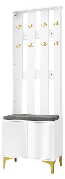 Practical Wardrobe Set with Shoe Bench and Cushion, Wave Texture, Closet Set Perfect for Entryway, 60.5L x 35W x 180.5H cm, White Aosom UK