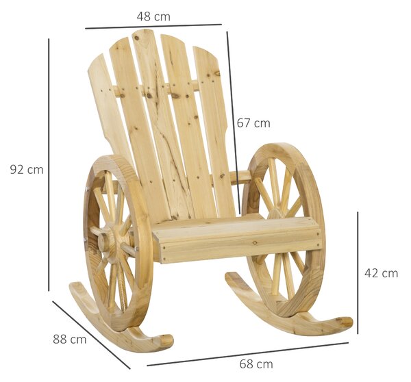 Outsunny 2 Piece Wooden Adirondack Rocking Chair Reclining Armchair Outdoor Garden Furniture Patio Porch Rocker - Natural