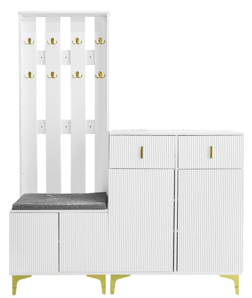 Practical Wardrobe Set with Shoe Bench and Cushion, Wave Texture, Closet Set Perfect for Entryway, 60.5L x 35W x 180.5H cm, White Aosom UK