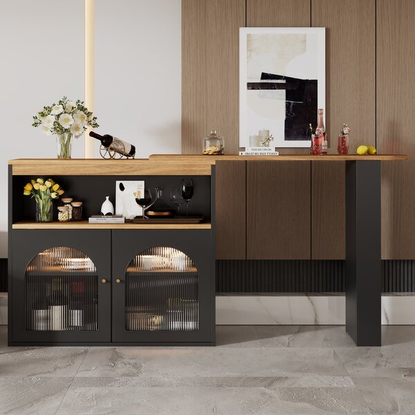 Modern Extendable Dining Table with Storage and LED Strip, Kitchen Island with Extendable Swivel Dining Table, 138-193x39x105 cm, Black Aosom UK