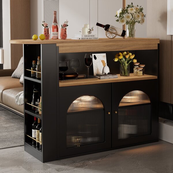 Modern Extendable Dining Table with Storage and LED Strip, Kitchen Island with Extendable Swivel Dining Table, 138-193x39x105 cm, Black Aosom UK