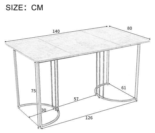 Modern Rectangular Extendable Dining Table with Adjustable Feet and Marble Pattern Top, Table Metal Frame, 140x80x75 cm, White/Black Aosom UK