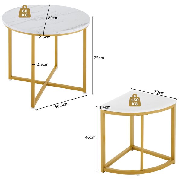 Dining Table and Chairs with 4 Velvet Chairs, MDF Top, Gold-Plated Iron Frame, Ideal for Living Room, 80L x 80W x 75H cm, White+Gold Aosom UK