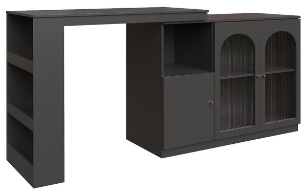 360° Rotating Kitchen Bar Table with Versatile Storage, Metal Handles, Dining Bar Cabinet with Glass Doors, 120L x 120W x 97H cm, Black Aosom.UK