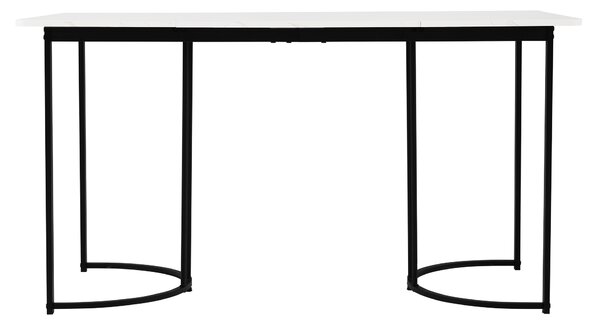 Modern Rectangular Extendable Dining Table with Adjustable Feet and Marble Pattern Top, Table Metal Frame, 140x80x75 cm, White/Black Aosom UK