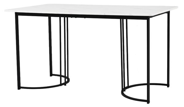 Modern Rectangular Extendable Dining Table with Adjustable Feet and Marble Pattern Top, Table Metal Frame, 140x80x75 cm, White/Black Aosom UK