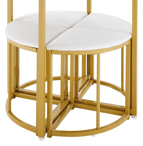 Dining Table and Chairs with 4 Velvet Chairs, MDF Top, Gold-Plated Iron Frame, Ideal for Living Room, 80L x 80W x 75H cm, White+Gold Aosom UK