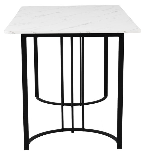 Modern Rectangular Extendable Dining Table with Adjustable Feet and Marble Pattern Top, Table Metal Frame, 140x80x75 cm, White/Black Aosom UK