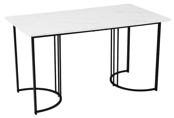 Modern Rectangular Extendable Dining Table with Adjustable Feet and Marble Pattern Top, Table Metal Frame, 140x80x75 cm, White/Black Aosom UK