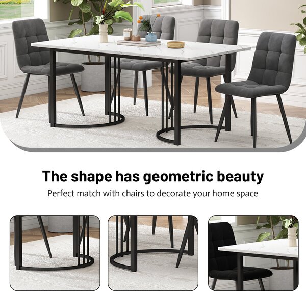 Modern Rectangular Extendable Dining Table with Adjustable Feet and Marble Pattern Top, Table Metal Frame, 140x80x75 cm, White/Black Aosom UK