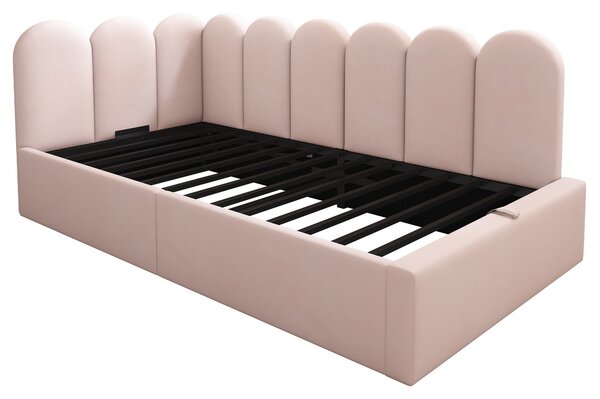 3FT Upholstered Bed with Hydraulic Storage, Metal Slatted Frame, Velvet Single Ottoman Bed for Children, 200L x 97W x 76H cm, Pink Aosom UK