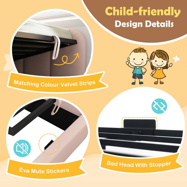 3FT Upholstered Bed with Hydraulic Storage, Metal Slatted Frame, Velvet Single Ottoman Bed for Children, 200L x 97W x 76H cm, Pink Aosom UK