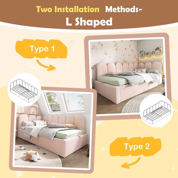 3FT Upholstered Bed with Hydraulic Storage, Metal Slatted Frame, Velvet Single Ottoman Bed for Children, 200L x 97W x 76H cm, Pink Aosom UK