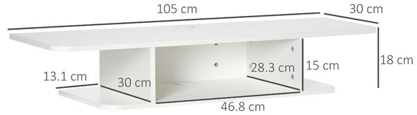 HOMCOM Floating TV Unit Stand for TVs up to 40", Wall Mounted Media Console with Storage Shelf, Entertainment Center, White