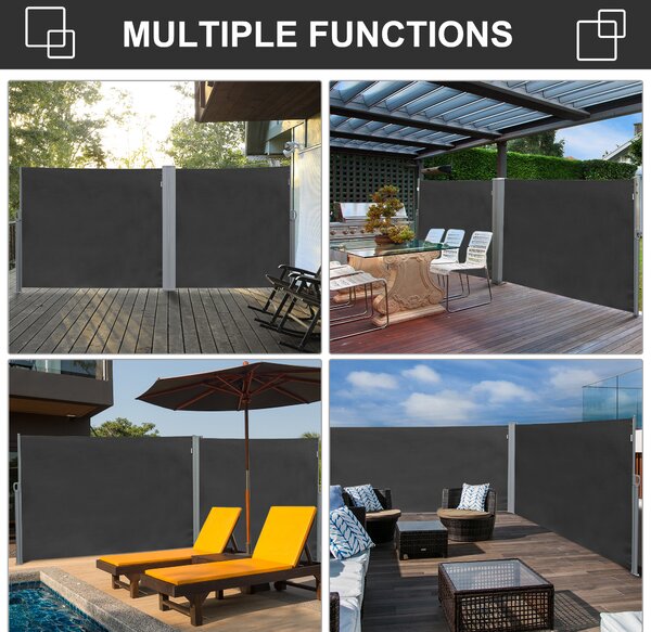 Outsunny Retractable Side Awning, Sun Screen Fence for Patio Garden, Wall Balcony Privacy Divider, 3x1.8M, Grey