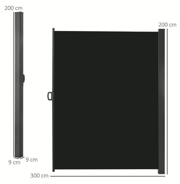 Outsunny 3 x 2m Retractable Sun Side Awning Screen Fence Patio Garden Wall Balcony Screening Panel Outdoor Blind Privacy Divider, Black Aosom UK