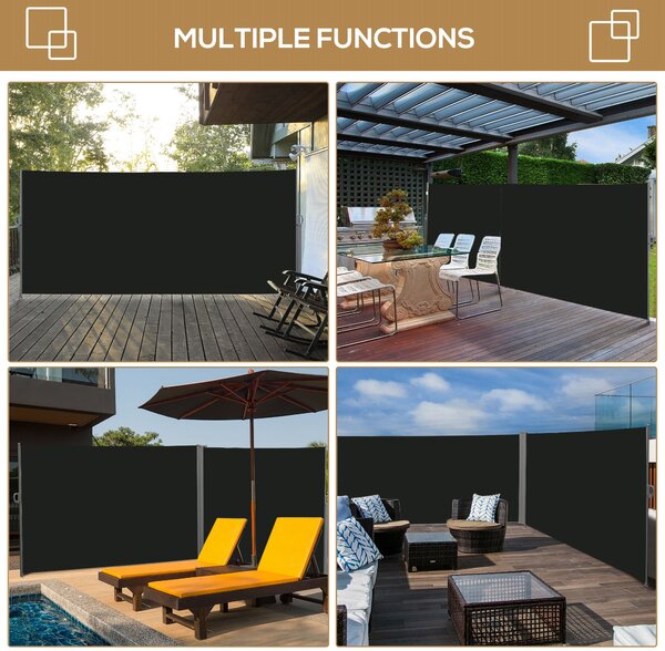 Outsunny 3 x 2m Retractable Sun Side Awning Screen Fence Patio Garden Wall Balcony Screening Panel Outdoor Blind Privacy Divider, Black Aosom UK