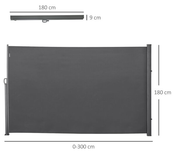 Outsunny Retractable Side Awning, Sun Screen Fence for Patio Garden, Wall Balcony Privacy Divider, 3x1.8M, Grey