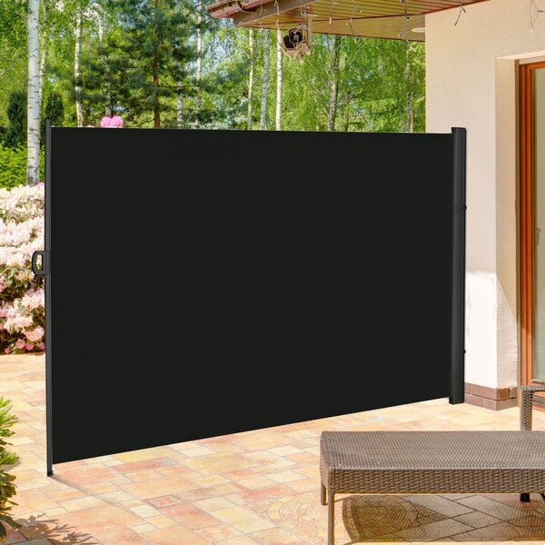 Outsunny 3 x 2m Retractable Sun Side Awning Screen Fence Patio Garden Wall Balcony Screening Panel Outdoor Blind Privacy Divider, Black Aosom UK