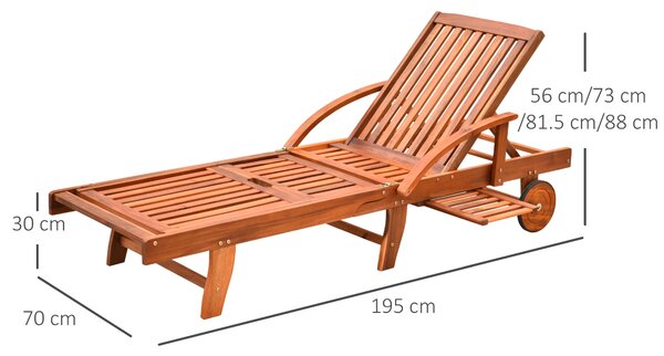 Outsunny Outdoor Garden Patio Wooden Sun Lounger Foldable Recliner Deck Chair Day Bed Furniture with Wheels