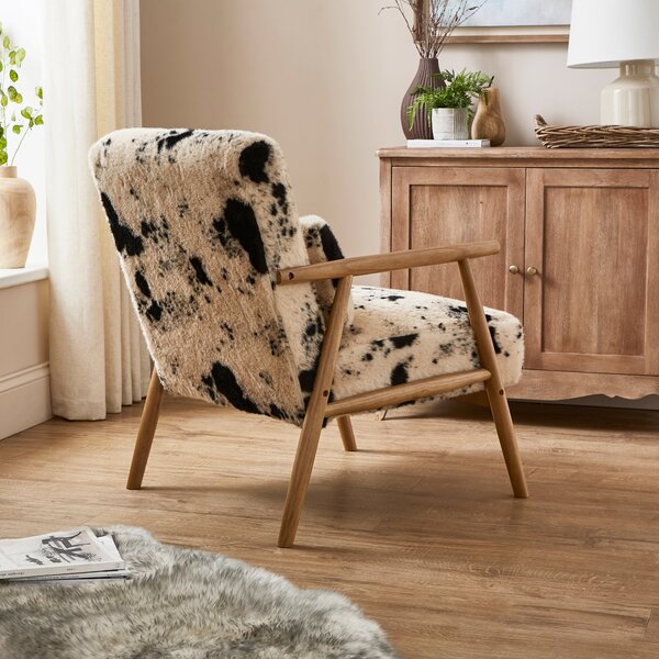 Alpine Cow Print Faux Fur Spindle Accent Chair