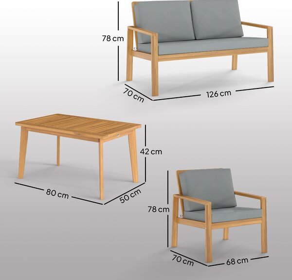Outsunny 4-Piece Wooden Garden Furniture Set with Cushions - Teak