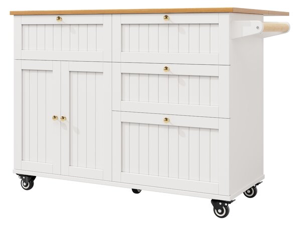 Rolling Mobile Kitchen Island with Drawers, Storage Cabinet, Multi-Functional Utility Cart with Drop Leaf, 133L x 70W x 88H cm, White Aosom UK