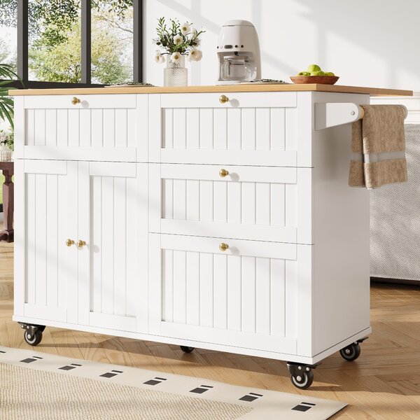 Rolling Mobile Kitchen Island with Drawers, Storage Cabinet, Multi-Functional Utility Cart with Drop Leaf, 133L x 70W x 88H cm, White Aosom UK