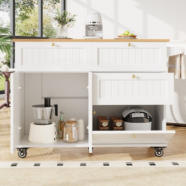 Rolling Mobile Kitchen Island with Drawers, Storage Cabinet, Multi-Functional Utility Cart with Drop Leaf, 133L x 70W x 88H cm, White Aosom UK