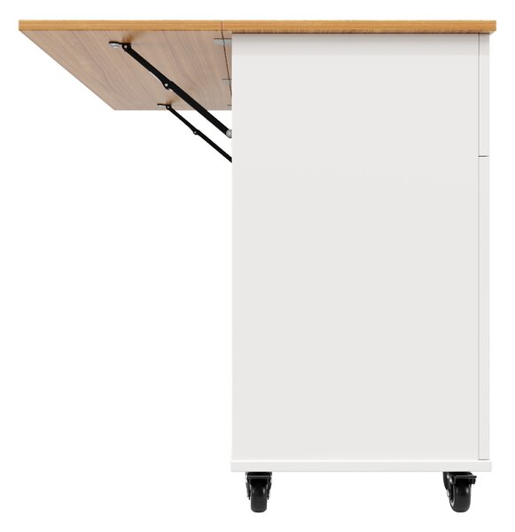 Rolling Mobile Kitchen Island with Drawers, Storage Cabinet, Multi-Functional Utility Cart with Drop Leaf, 133L x 70W x 88H cm, White Aosom UK