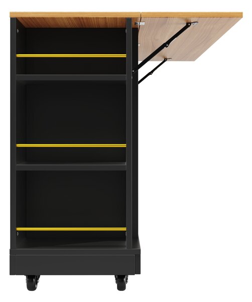 Elegant Kitchen Island Trolley with Wheels, Foldable Worktop, Black Kitchen Trolley with Double-Sided Storage, 120L x 40W x 90H cm, Black Aosom UK