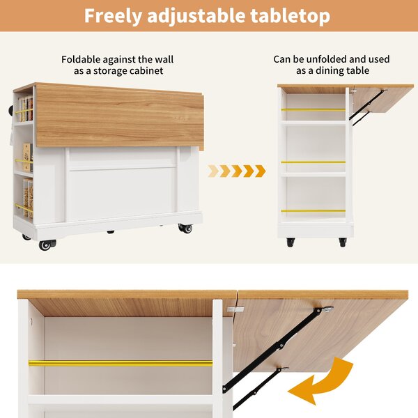 Movable Kitchen Island Trolley with Adjustable Worktop, Rolling Utility Cart with Drawers and Storage Racks, 120L x 40W x 90H cm, White Aosom UK