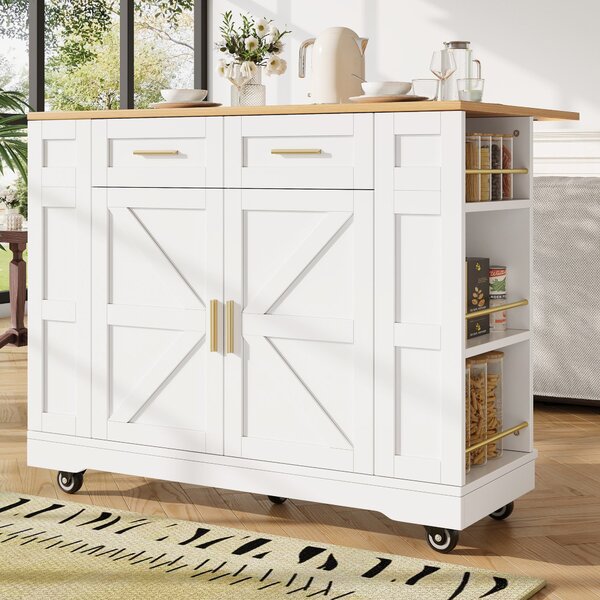 Movable Kitchen Island Trolley with Adjustable Worktop, Rolling Utility Cart with Drawers and Storage Racks, 120L x 40W x 90H cm, White Aosom UK