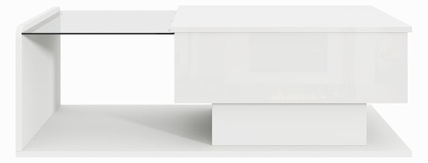 High-Gloss Coffee Table with Height and LED Lighting, Tea Table with Tempered Glass Top for Living Room, 100L x 50W x 33H cm, White Aosom UK