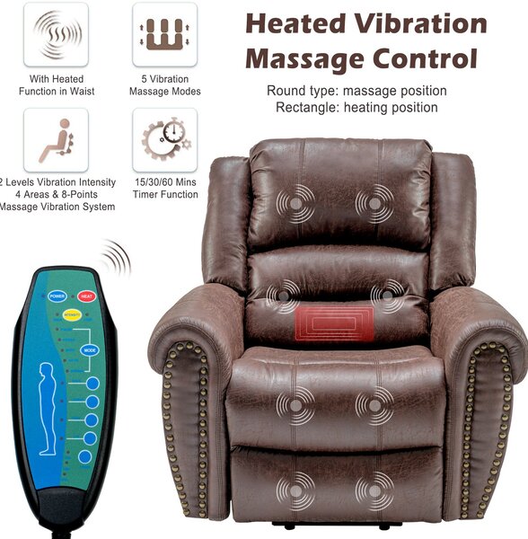 Large Power Lift Recliner Chair with Heating Massage Points, Heavy Duty Electric Recliner USB Port, Side Pockets, 104x106x102 cm, Brown Aosom UK