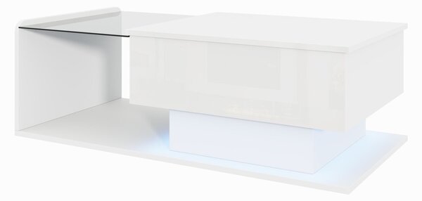 High-Gloss Coffee Table with Height and LED Lighting, Tea Table with Tempered Glass Top for Living Room, 100L x 50W x 33H cm, White Aosom UK