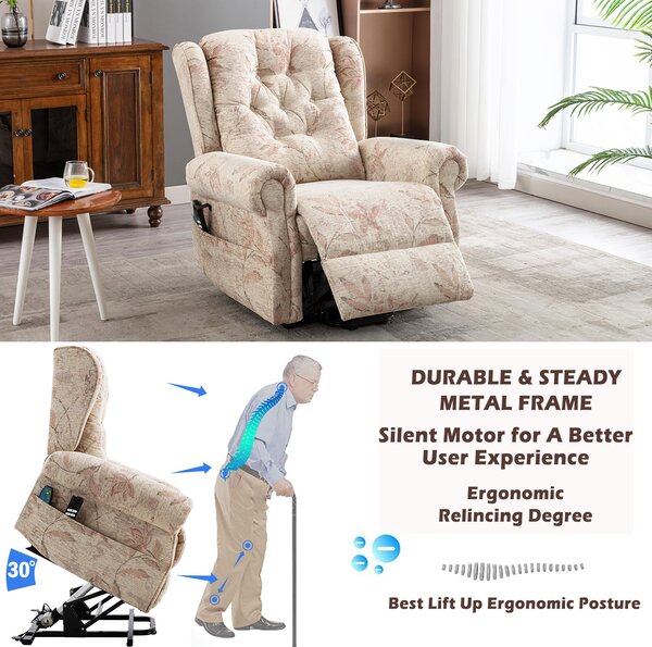 Dual Motor Power Lift Recliner Chair with Heat Massage and Infinite Position Lay Flat, Side Pockets, for Elderly , 92x98x107 cm, Beige Aosom UK