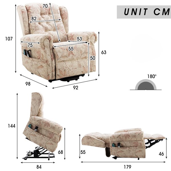 Dual Motor Power Lift Recliner Chair with Heat Massage and Infinite Position Lay Flat, Side Pockets, for Elderly , 92x98x107 cm, Beige Aosom UK