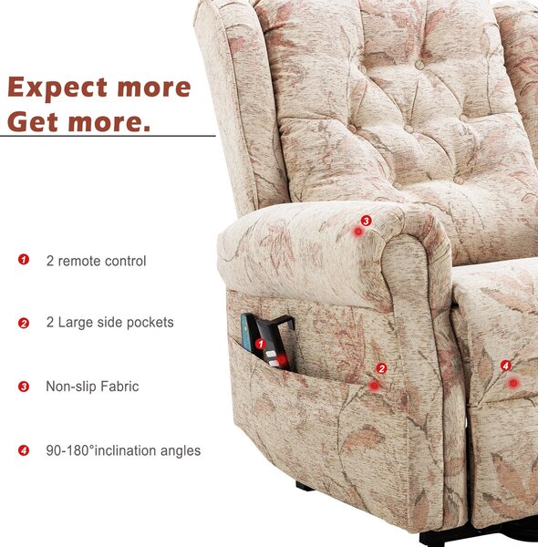Dual Motor Power Lift Recliner Chair with Heat Massage and Infinite Position Lay Flat, Side Pockets, for Elderly , 92x98x107 cm, Beige Aosom UK