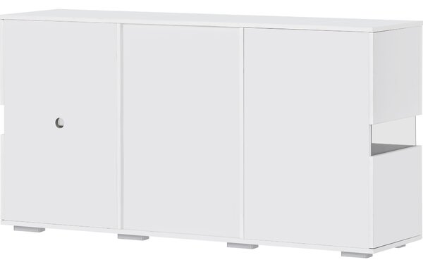 High Gloss Modern Sideboard Cabinet with LED Lights, 2 Doors and 4 Storage Drawers, Chest of Drawers for Living Room, 140x35x72 cm, White Aosom.UK