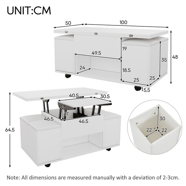 Child-Friendly Lift-Up Coffee Table with Hydraulic Mechanism, Hidden Storage, Adjustable Height, Modern Sofa Table for Living Room, White Aosom UK