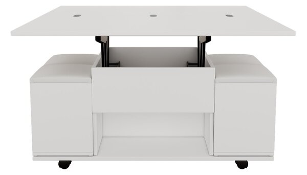 Child-Friendly Lift-Up Coffee Table with Hydraulic Mechanism, Hidden Storage, Adjustable Height, Modern Sofa Table for Living Room, White Aosom UK
