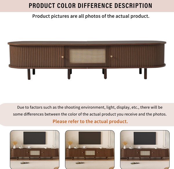 Oval TV Unit with Rattan Drawer and 2 Sliding Doors, Rounded Corner Sideboard,TV Stand Suitable for 70-inch TV, 180L x 40W x 40H cm, Oak Aosom UK